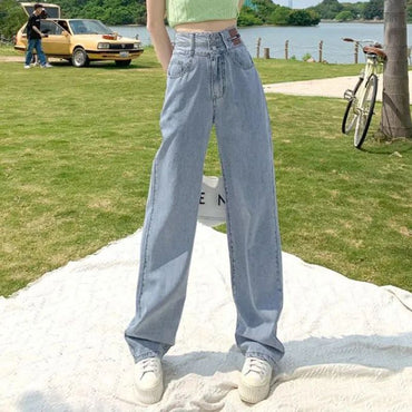 New Woman Korean Double Buckle Design Jeans Female Winter Snow Warm Thermal Plush Pants Girls Popular High Waist Denim Trousers