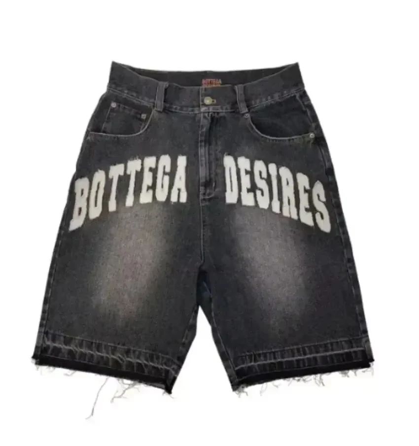 American Fashion Hip Hop Embroidered Denim Shorts Men Street Y2K New Casual Vintage Loose Jeans Unisex Harajuku Punk Rock Shorts