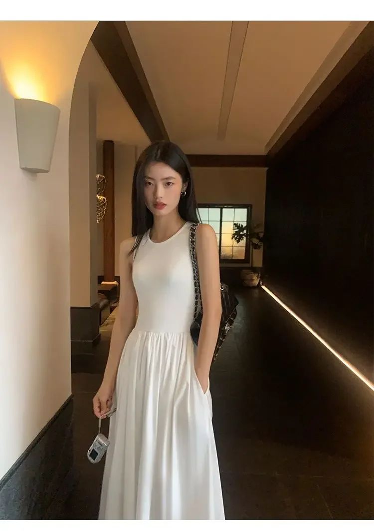 New Vintage Black Tank Top Midi Dress Wedding Dresses for Women Clothing O Neck