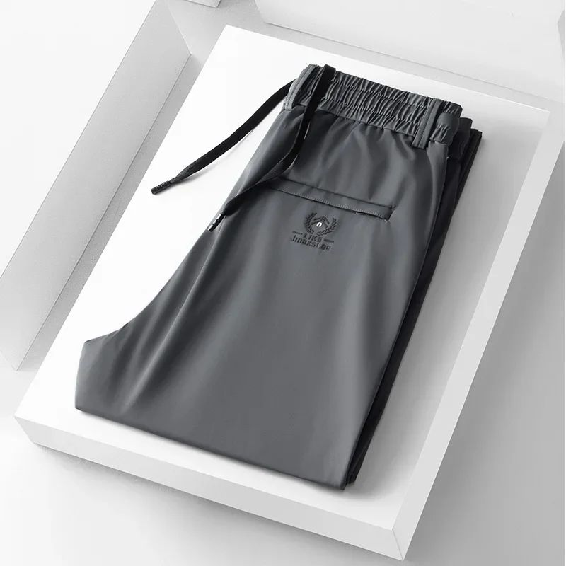 2024 Summer Soft Ice Silk Fabric Men's Thin Casual Pants Korean-style Fashion  Straight High Stretch Trousers Male Luxury Brand