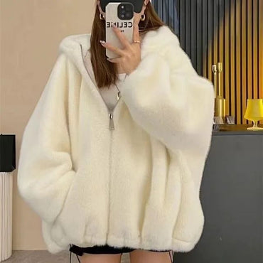 Winter New Short Fur Lined Leather Jacket Women's Hat Integrated Eco-friendly Lamb Fur Vest Women's Regular Style Coat