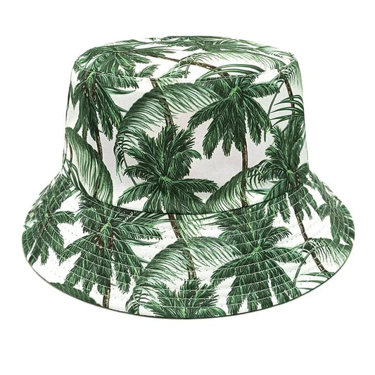 Fashion Bucket Hat Coconut Tree Printing Pattern Fisherman Hats For Holiday Double Sides Panama Cap Unisex Outdoor Beach New
