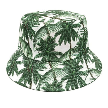 Fashion Bucket Hat Coconut Tree Printing Pattern Fisherman Hats For Holiday Double Sides Panama Cap Unisex Outdoor Beach New