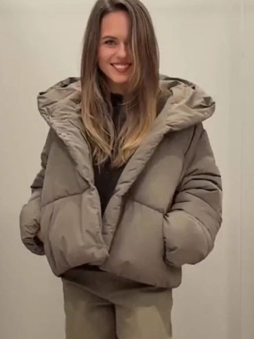 Women's Hooded Cotton Jacket Casual Winter Coat Comfortable Pocket Zipper Button Warm Lady Coats Daily Street Outerwear 2025