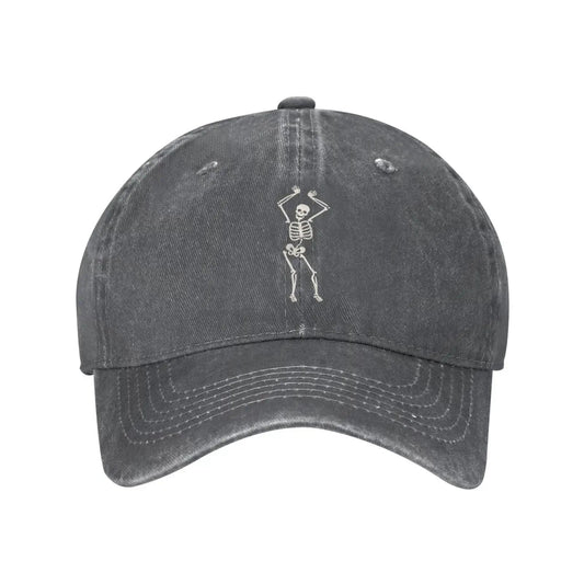 Dancing Skeleton Blue Vintage Adjustable Washed Cotton Trucker Hat Black Fitted Baseball Ball Cap for Men Women Headwear
