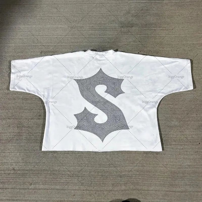 American Hip-hop Anime Print Oversized T-shirt Men Retro Trendy Streetwear Top Pure Cotton Round Neck Casual Loose Short Sleeves