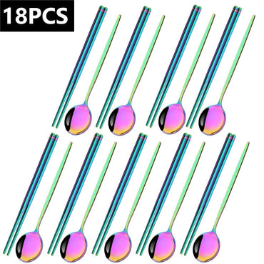 18Pcs Black Gold Dinnerware Dinner Spoons Chopsticks Cutlery Set Stainless Steel Tableware Sets Kitchen Home Silverware Set