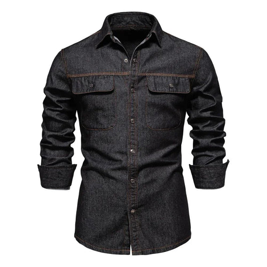 New Autumn 100% Cotton Men's Denim Shirts Solid Color Long Sleeve Cowboy Jean T-Shirt Coat Fashion Casual Fit Shirts for Men