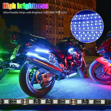 6pcs Motorcycle 18-color LED Neon Strip Light Moto Wireless RGB Remote Control Under Glow Lamp Kit Car Decorative Light Strip