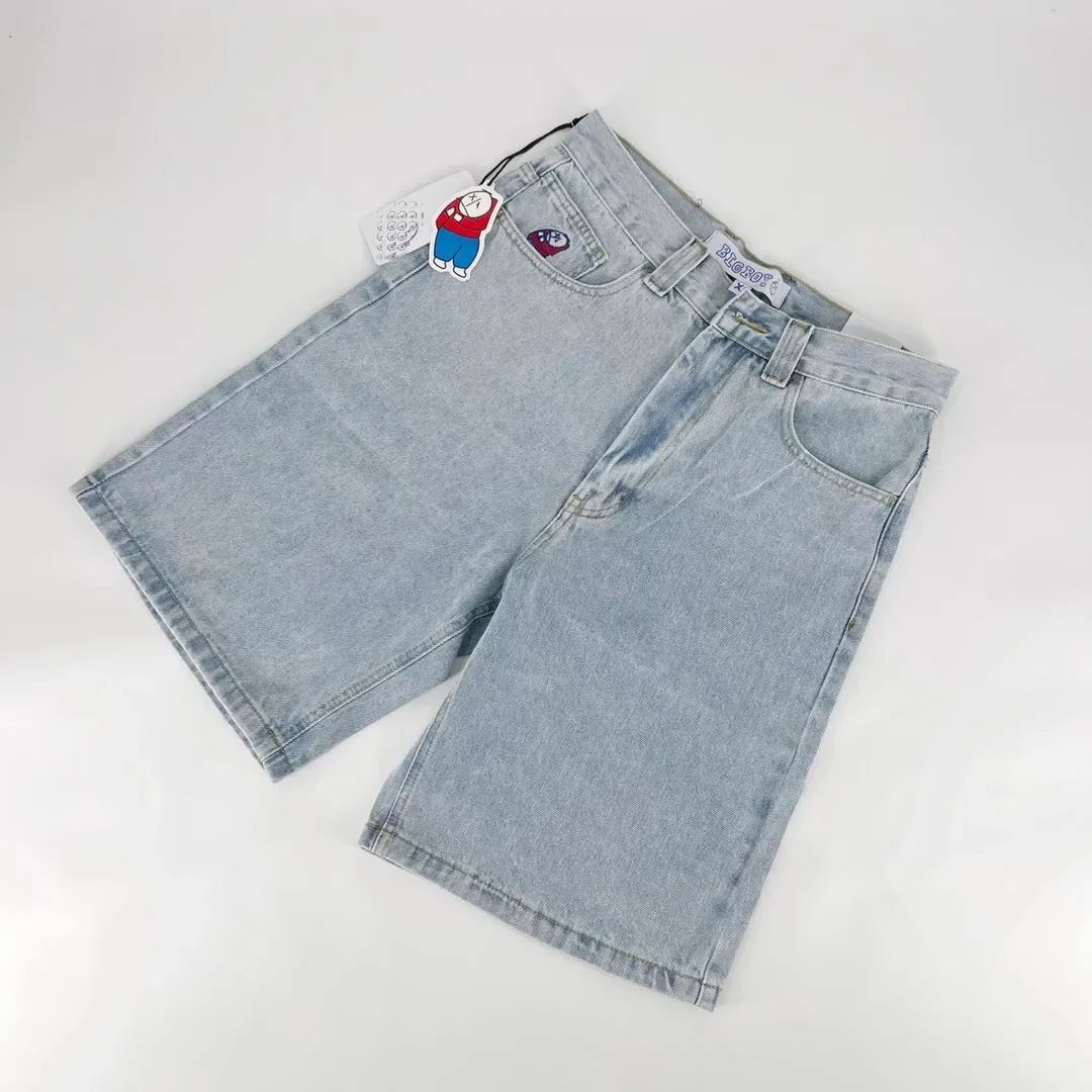 Retro Hip hop Embroidery Graphic Pants Cartoon Streetwear Denim Shorts Y2k Baggy Jorts Harajuku Gym Basketball Shorts Men