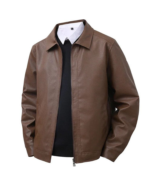 Men's New Leather Jacket Mens Top Windproof Casual Jacket Spring and Autumn Slim Fit Lapel Casual Jacket Bomber Coat