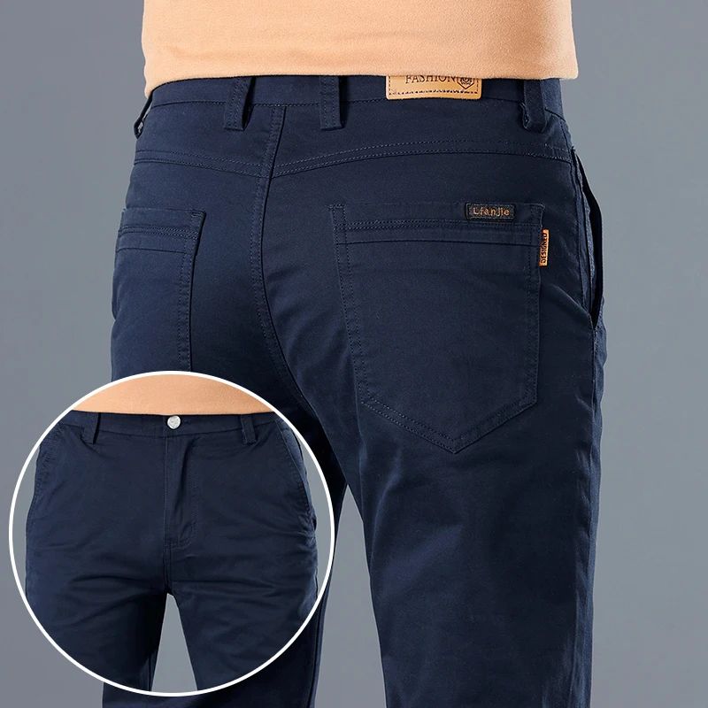 2024 Men's High Quality Pure Cotton Classic Solid Color Casual Pants Business Stretch Cotton Slim Straight Brand Trousers Male