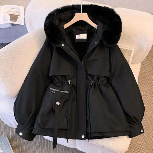 2025 New Fashion Women Winter Jacket Big Fur Collar Parkas Coat Long Coat Hooded Warm Wool Liner Female Snow Wear Padded Parka