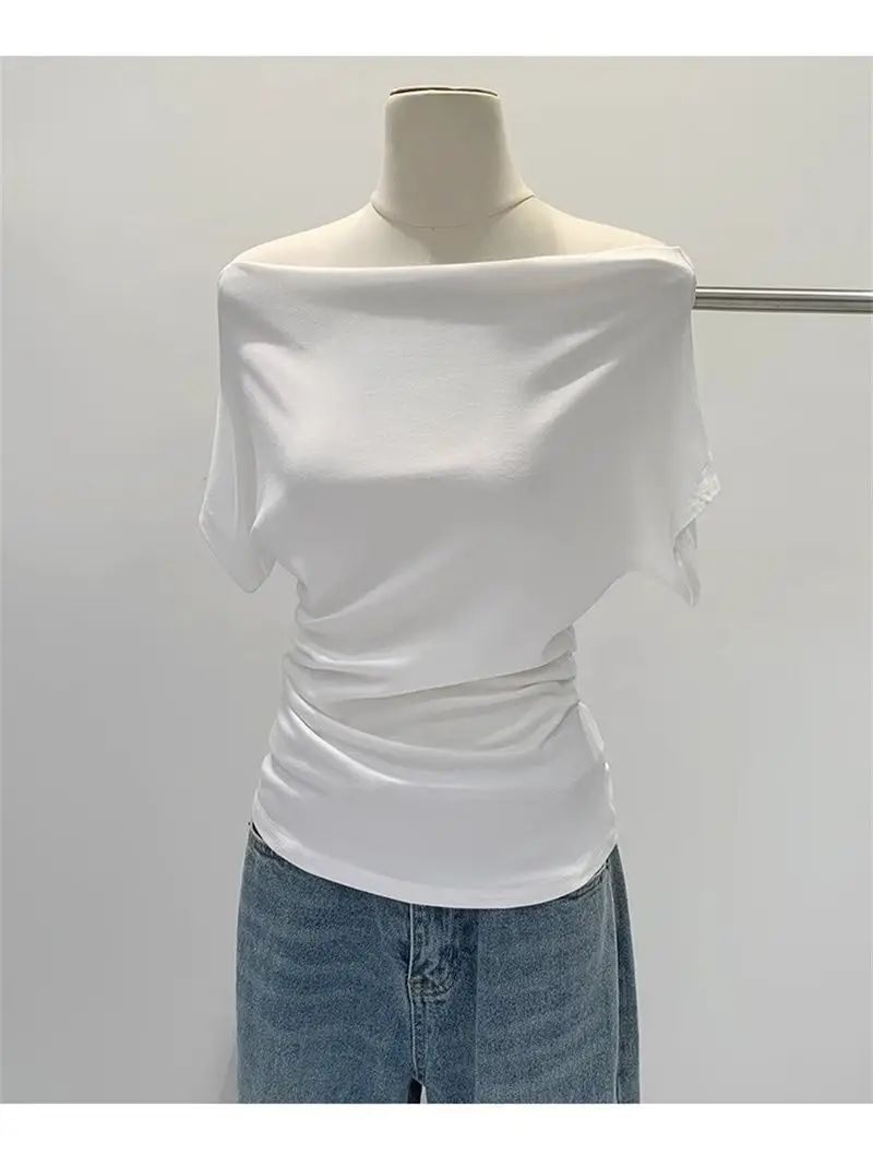 Ultra-Hand Feel Modal Cotton Short Sleeve T-Shirt Women Summer Design Slim Fit Shoulder Baring Fashionable Top