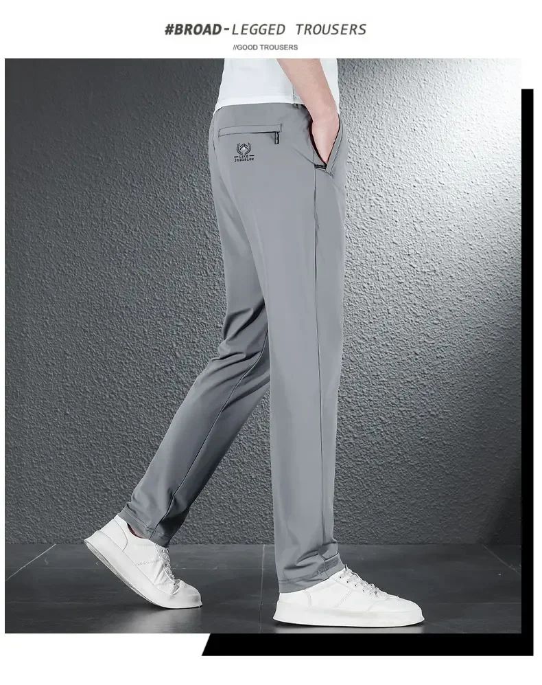 2024 Summer Soft Ice Silk Fabric Men's Thin Casual Pants Korean-style Fashion  Straight High Stretch Trousers Male Luxury Brand