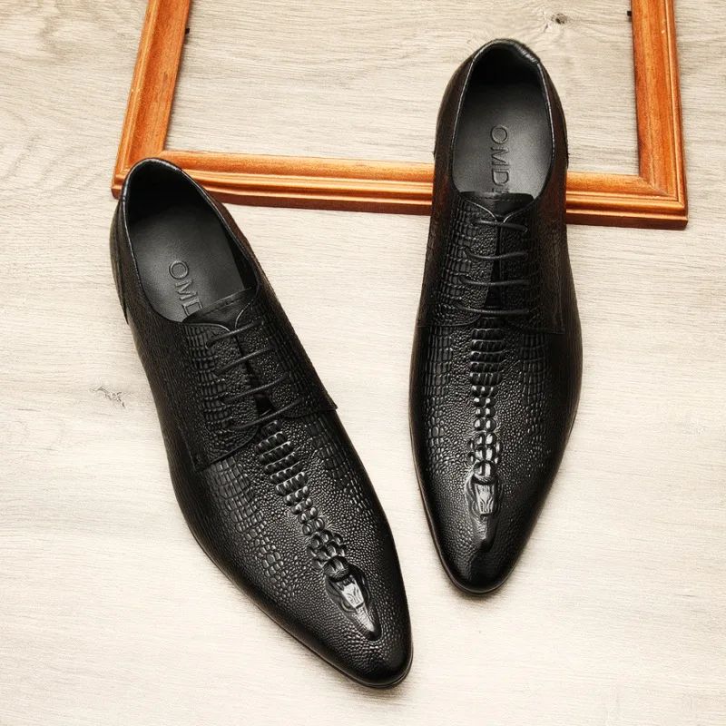 Handmade Mens Wedding Oxford Shoes Black Blue Genuine Leather Flat Dress Shoes Crocodile Pattern Summer Business Formal Loafers