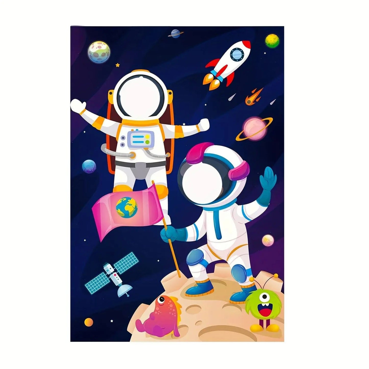 Space face display background cloth Boy's birthday party outdoor game photo booth photography decoration
