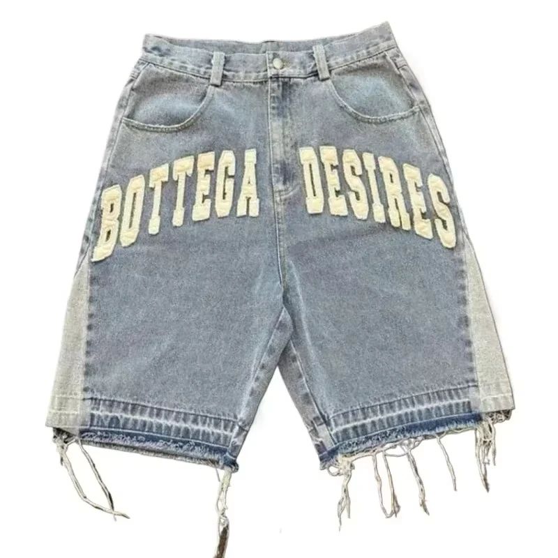 American Fashion Hip Hop Embroidered Denim Shorts Men Street Y2K New Casual Vintage Loose Jeans Unisex Harajuku Punk Rock Shorts