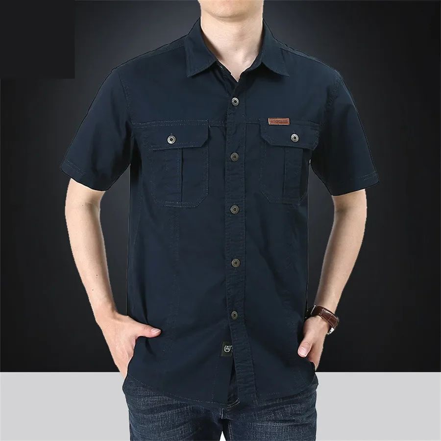 Summer Quick Dry Short Sleeve Mens Army Fan Tactical Shirts Male Solid Thin Lapel Cargo Shirt Tops Outdoor Hiking Military Shirt