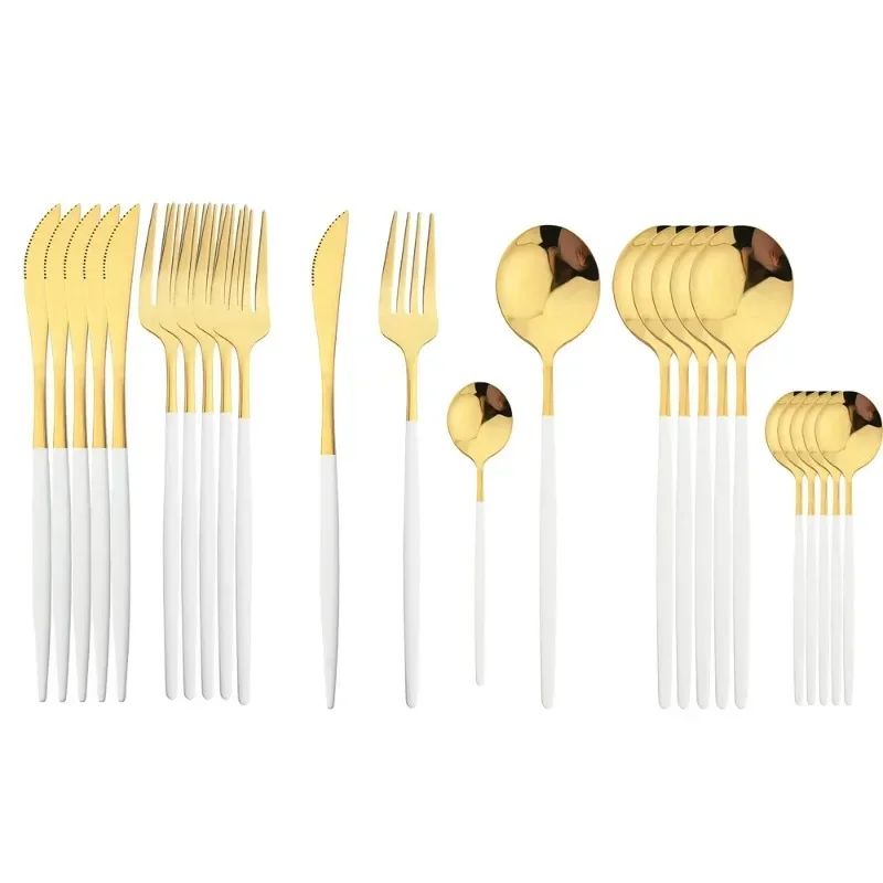 Conjunto de talheres de aço inoxidável banhado a ouro e titânio preto, com 5 peças, cabo com talheres de boca e conjunto de talheres de mesa