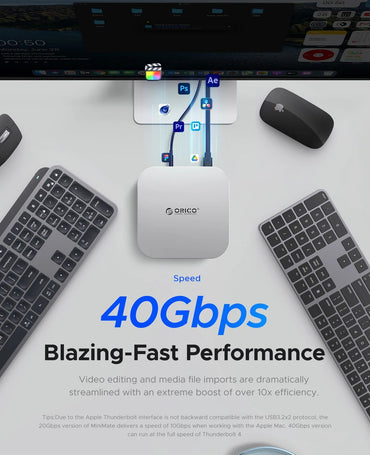 ORICO MiniMate External SSD Storage Expansion 40Gbps Desktop Dock for MacMini 4 with 512GB 1TB 2TB 3TB 4TB 8TB SSD Storage