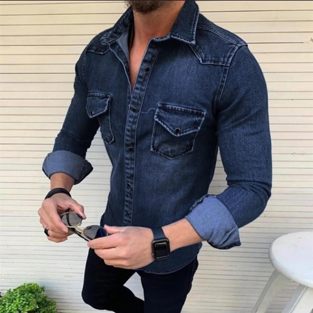 Spring Autumn Denim Shirts Men Top Long Sleeve Jeans Shirts for Men Single-breasted Casual Shirts chemise homme ??????? ???????