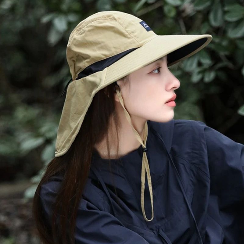 1 Boné Bucket Aba Larga com Proteção de Pescoço Impermeável e Secagem Rápida Panama para Mulheres Homens Pesca Acampamento Caminhada Viagem Outono
