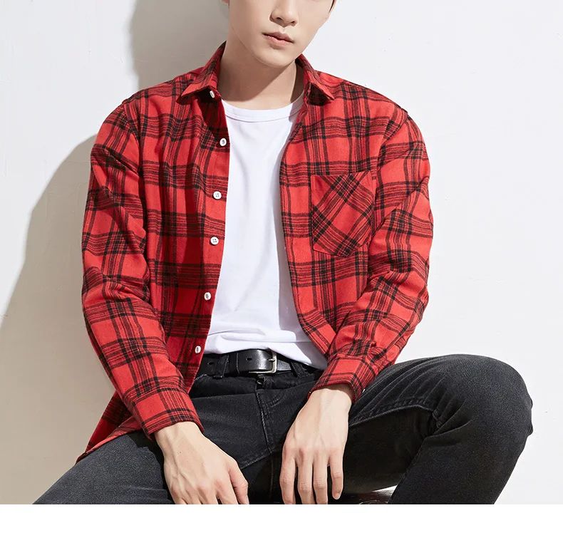 New in shirt fashion korean popular 40%cotton long-sleeve shirts for men slim fit plain shirt streetwear Casual plaid clothes