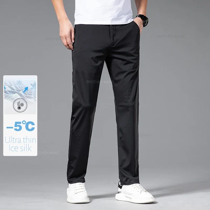 Spring Summer Ultra-thin Casual Pants Men's High Elastic Ice Silk Quick-dry Straight Draped Business Trousers Male Korean