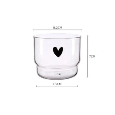 Copo de Vidro Borossilicato Transparente Criativo em Formato de Copos Empilhados para Sala de Estar, Copo Fofo Estampado com Coração, Copos para Beber