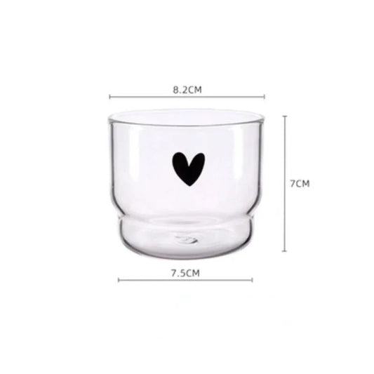 Copo de Vidro Borossilicato Transparente Criativo em Formato de Copos Empilhados para Sala de Estar, Copo Fofo Estampado com Coração, Copos para Beber