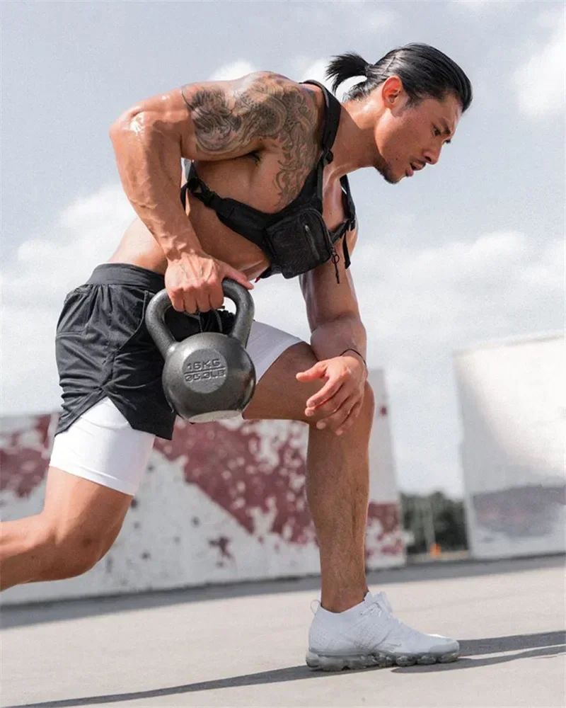 Anime Berserk 2 in 1 Gym Shorts for Men Active Athletic Compression Shorts 5 Inch Quick Dry Stretchy Training Fitness Workout