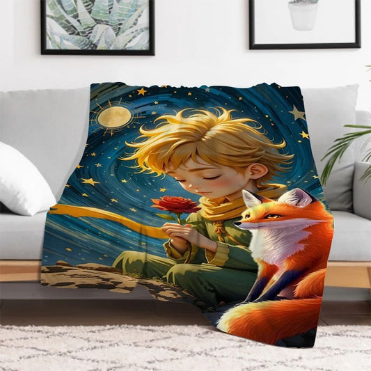 The Little Prince Cartoon Throw Blanket Soft Microfiber Bedding for Winter Picnic Plaid Print King Size