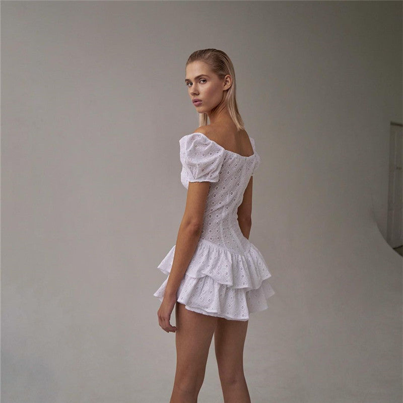 V Neck Ruffles Pleated Dress Women Puff Sleeve Chic Black Summer Dress 2025 Part