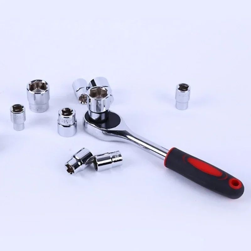 Jogo de Soquetes com Catraca de 1/4" Jogo de Soquetes de Haste de Extensão Chave Catraca Multifuncional Ferramenta Manual para Reparo de Carros e Motocicletas