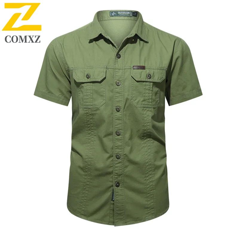 New Men's Work Shirt Casual Retro 100% Cotton Short Sleeve Flying Cargo Shirt Men's Summer Fishing Hunting Multi Pocket Shirt