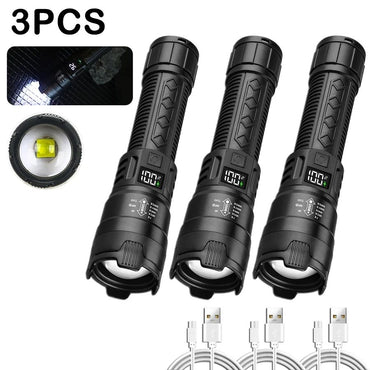 High Strong Power Led Flashlights 2000LM Tactical Torch with Display Light USB Charging Camping Fishing Emergency Zoom Lantern