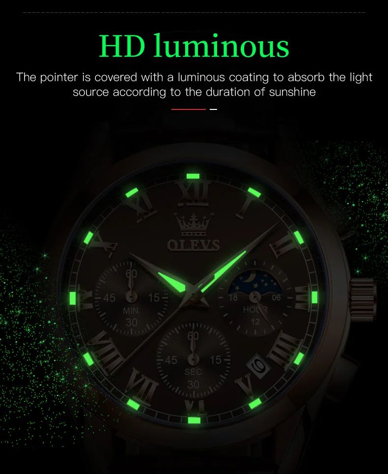 OLEVS 2871 Multifunctional Men's Watches Stainless steel Luminous Waterproof Luxury Men Wristwatch Business Watch Man