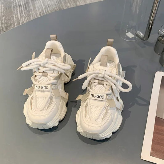 Women's Chunky Sneakers Breathable Mesh Platform Sports Shoes Woman Fashion Lace Up Thick Sole Casual Shoes Mujer