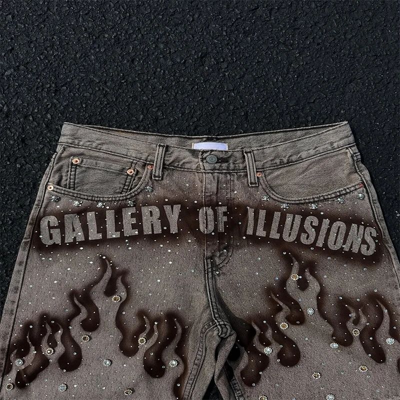 Goth Print Silk Jeans Men Shorts Street Harajuku Hiphop Vintage High Waited Denim Shorts of Men Clothing Casual Loose Pants Mens