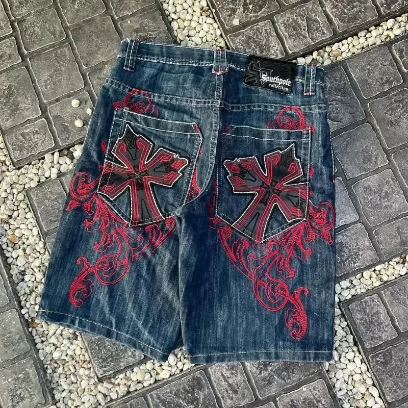 High Quality Street Y2K Retro Denim Shorts Shinjuku Hip Hop Pocket Loose Denim Shorts For Men and Women In Summer Gothic Shorts