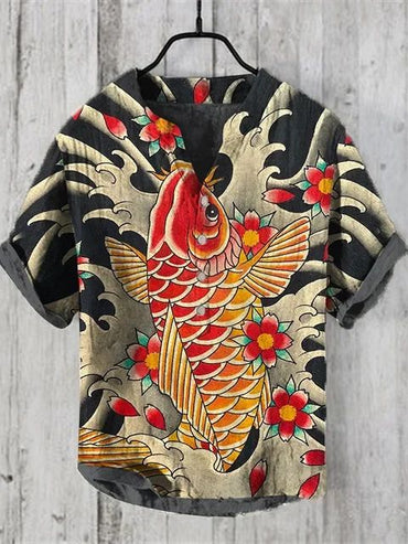 Spring and summer men's and women's shirts independent station casual fish pattern Hawaiian style printed shirts men's tops