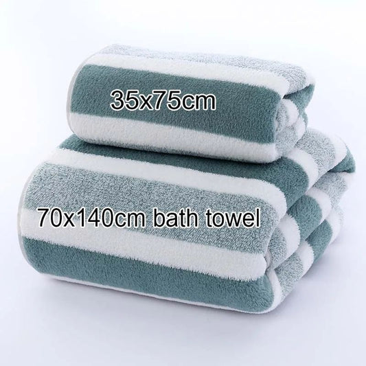 1 Set Striped Face Towel 35x75cm for Bathroom and Soft and Absorbent Quick-Drying Experience Microfiber Bath Towel 70x140cm