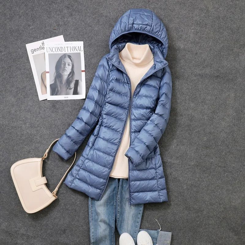 Women Ultra Lightweight Packable Long Puffer Jacket 2023 New Autumn Winter Warm Hat Detachable Hooded Female Coat Parka 5XL 7XL