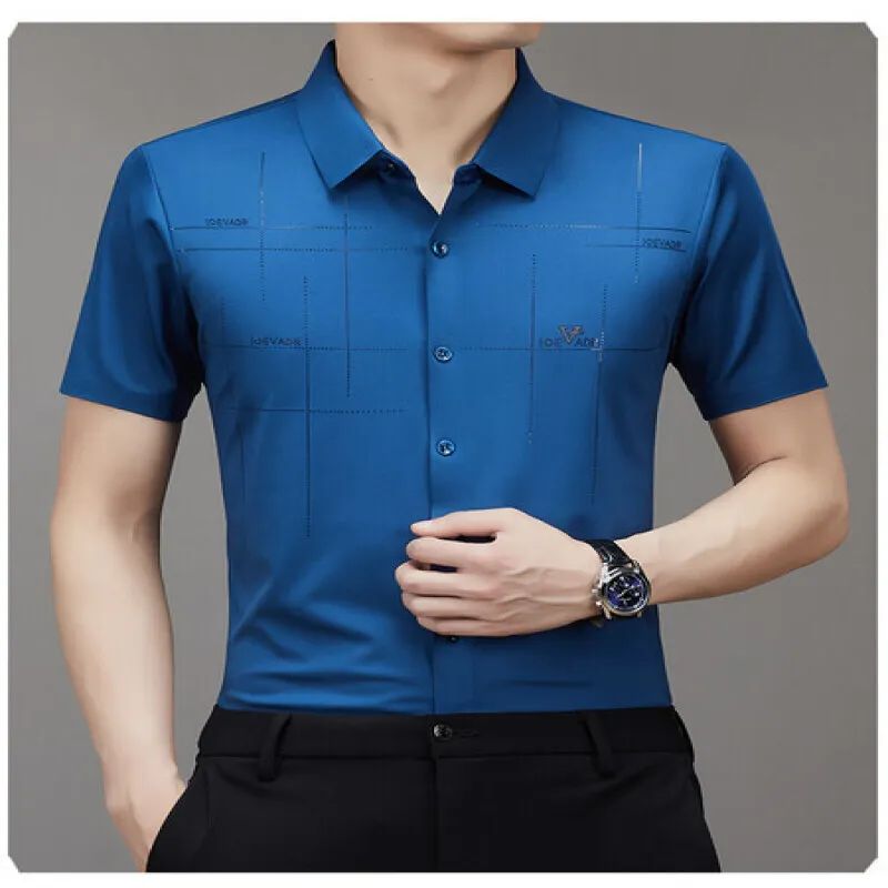 Men's Ice Silk Business Shirt Short Sleeve Anti-wrinkle Iron-free Seamless Shirt Highly Elastic Comfortable Wear Gift for Man