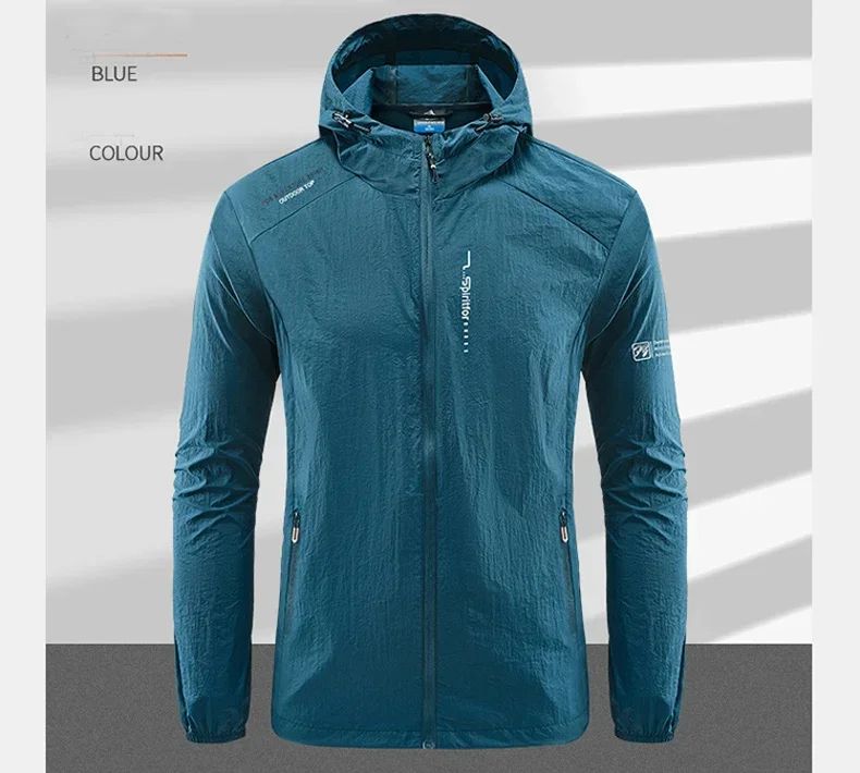 Men's UPF 50+ UV Protection Windbreaker Quick Dry Jacket Outdoor Sun-Protective Thin Hiking Fishing Cycling Hooded Sport Light