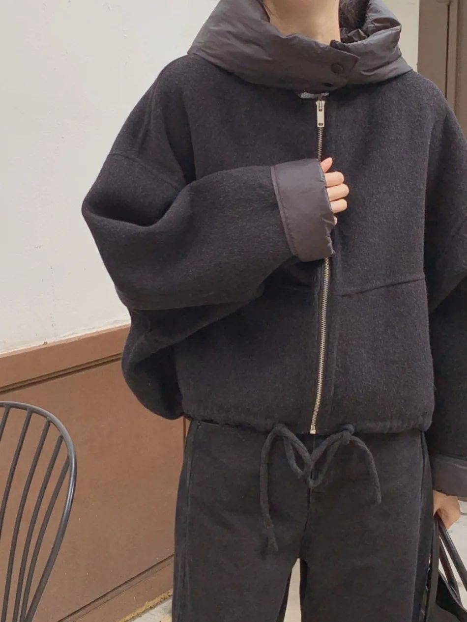 New Coats and Jackets Autumn Winter New Elegant Hooded Detachable Lace Up Short Woolen Coat Korean Fashion Casual Loose Jackets