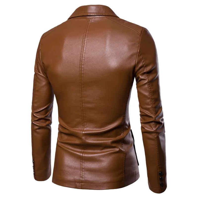 Spring Autumn New Men's Trendy Lapel Leather Dress Suit Coat Slim Fit Windproof Jacket Male Business Casual Pu Blazers Jacket