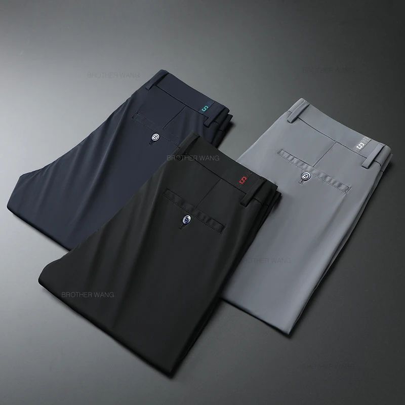 Spring Summer Ultra-thin Casual Pants Men's High Elastic Ice Silk Quick-dry Straight Draped Business Trousers Male Korean