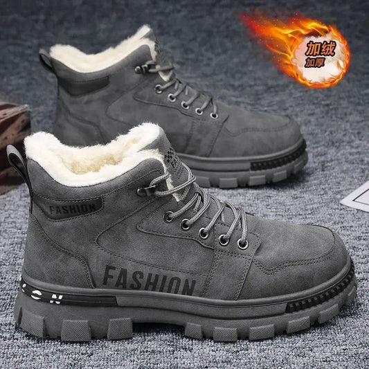 Men Snow Boots Winter Anti Slip Plush Indoor Warm Cold Proof Snow Boots High Top Platform Lace Up Outdoor Sport Work Boots